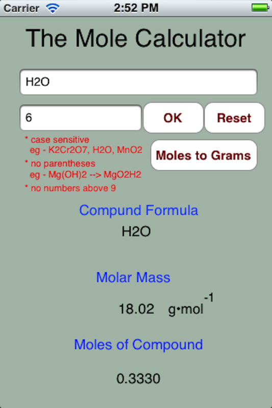 chemistry calculator moles